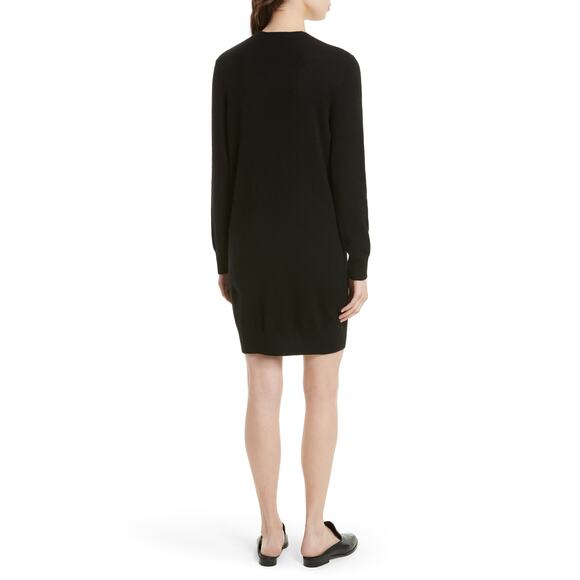 EQUIPMENT Rosemary Cashmere Sweater Dress Women M Black Deep V Neck Lightweight - Picture 2 of 16